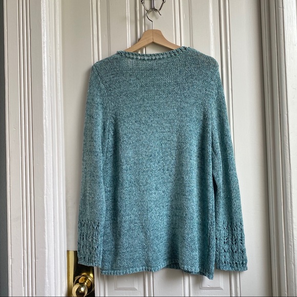Chico’s Aqua Blue Crochet Knit V Neck Sweater - Picture 8 of 11
